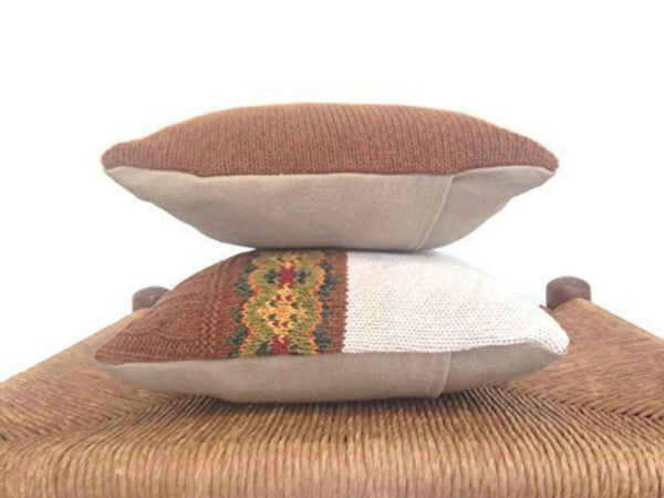 Sweater Pillow Set Brown Fair Isle - Buttermilk Cottage