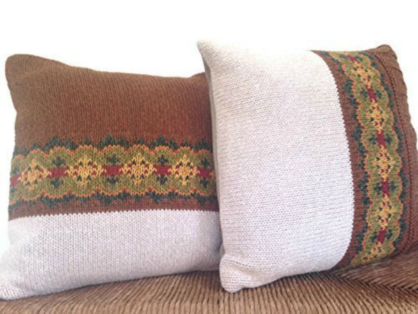 Sweater Pillow Set Brown Fair Isle - Buttermilk Cottage
