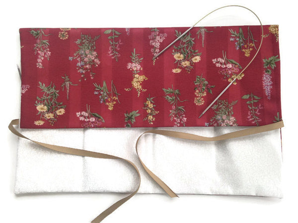 Circular Needle Case Red Floral - Buttermilk Cottage