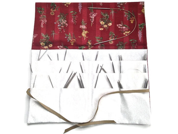 Circular Needle Case Red Floral - Buttermilk Cottage