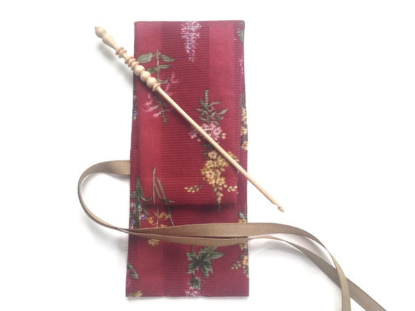 Knitters Brittany Crochet Hooks in Red Fabric Roll Up Case - Buttermilk Cottage - 2