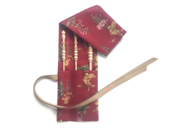 Knitters Brittany Crochet Hooks in Red Fabric Roll Up Case - Buttermilk Cottage - 3