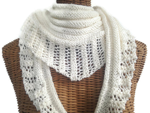 Lacy Knit Scarf Cotton Wool White - Buttermilk Cottage - 1