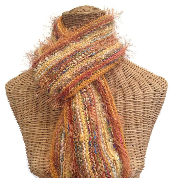 Hand Knit Scarf Gold FUSION - Buttermilk Cottage