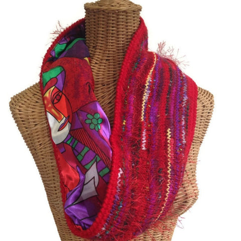 Reversible Cowl Abstract Print Red - Buttermilk Cottage