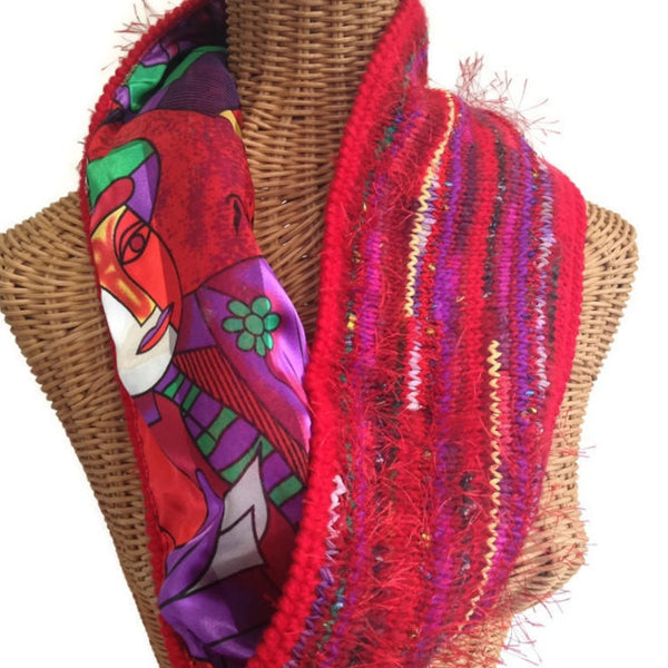 Reversible Cowl Abstract Print Red - Buttermilk Cottage