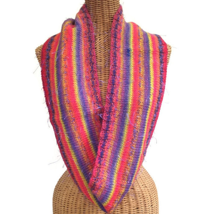 Infinity Striped Scarf Wool Pink Lavender Yellow - Buttermilk Cottage