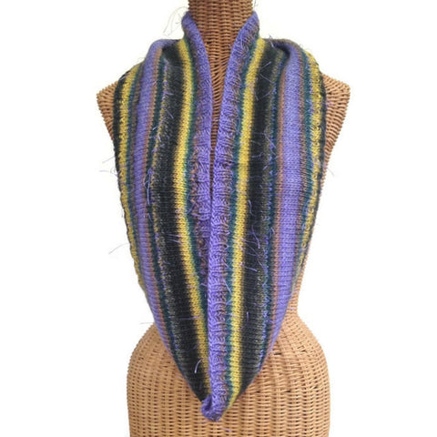 Infinity Striped Scarf Wool Violet Brown Green - Buttermilk Cottage - 1