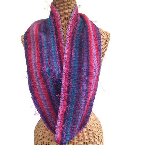 Infinity Striped Scarf Plum Teal Purple Wool - Buttermilk Cottage