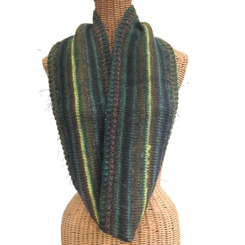 Infinity Striped Scarf Wool Olive Brown Teal Lime - Buttermilk Cottage