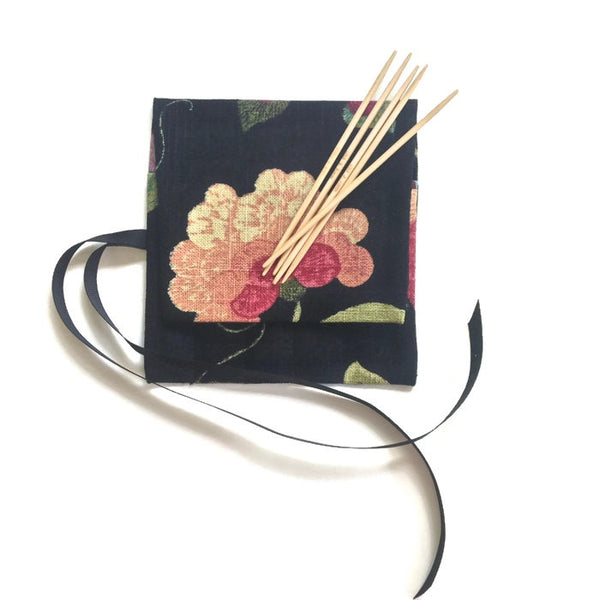 Sock Knitter's Needle Set Linen Black Floral - Buttermilk Cottage